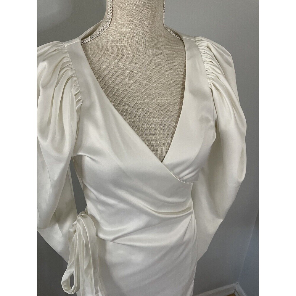 Rotate Birger Christensen Number 31 Bright White Satin Wrap Dress US 6 - Picture 3 of 10